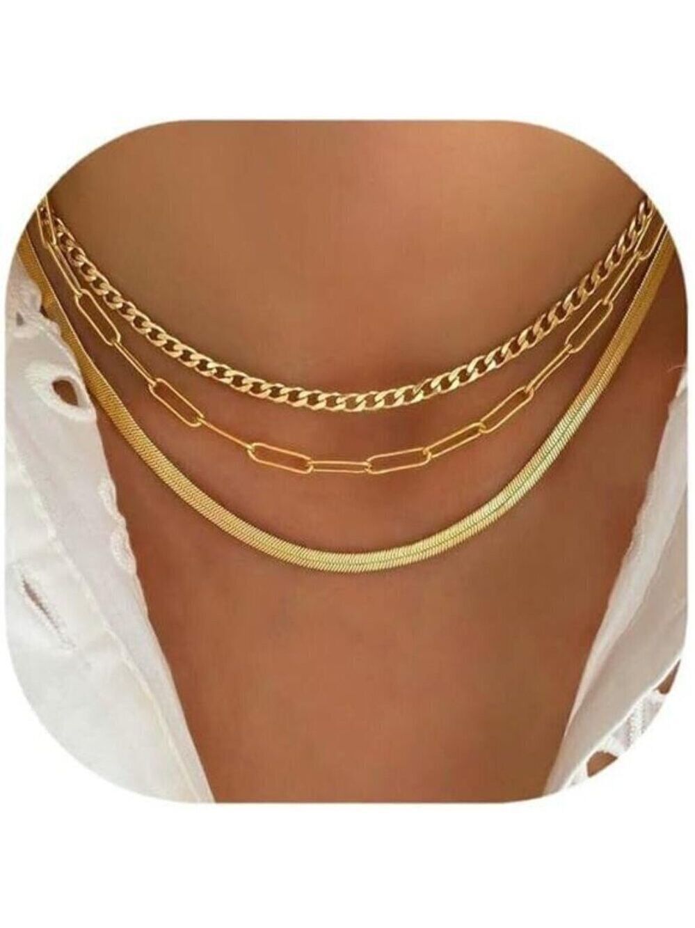 Gold Layered Necklaces for Women, 14K Gold Plated Dainty Gold Chain Choker